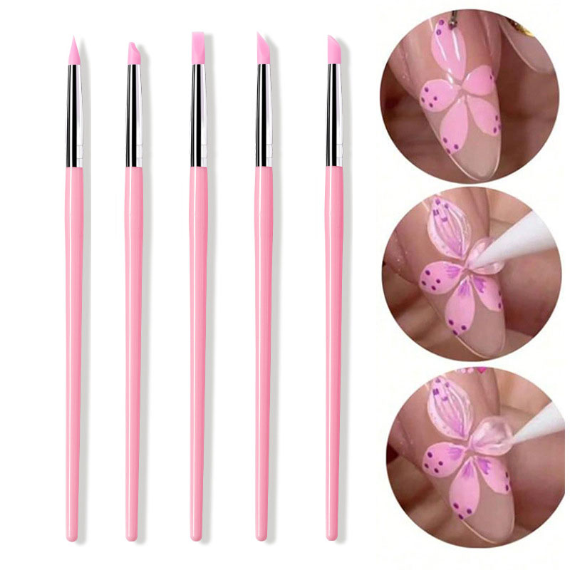 Penne silicone nail art variante pennelli sottili rosa — Dream Shop