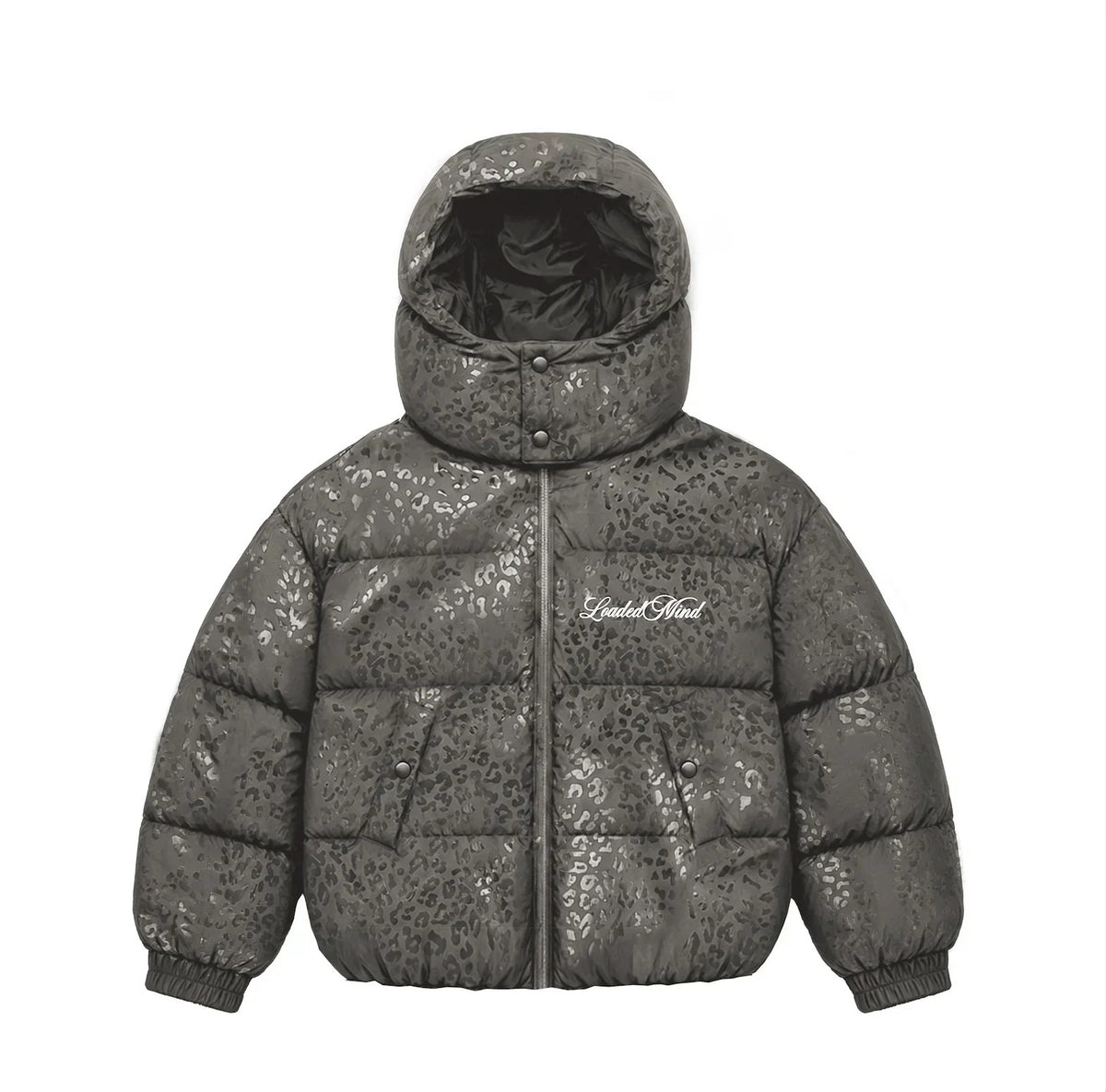 Piumino Magic Leopard colore grigio vista frontale — Dream Shop
