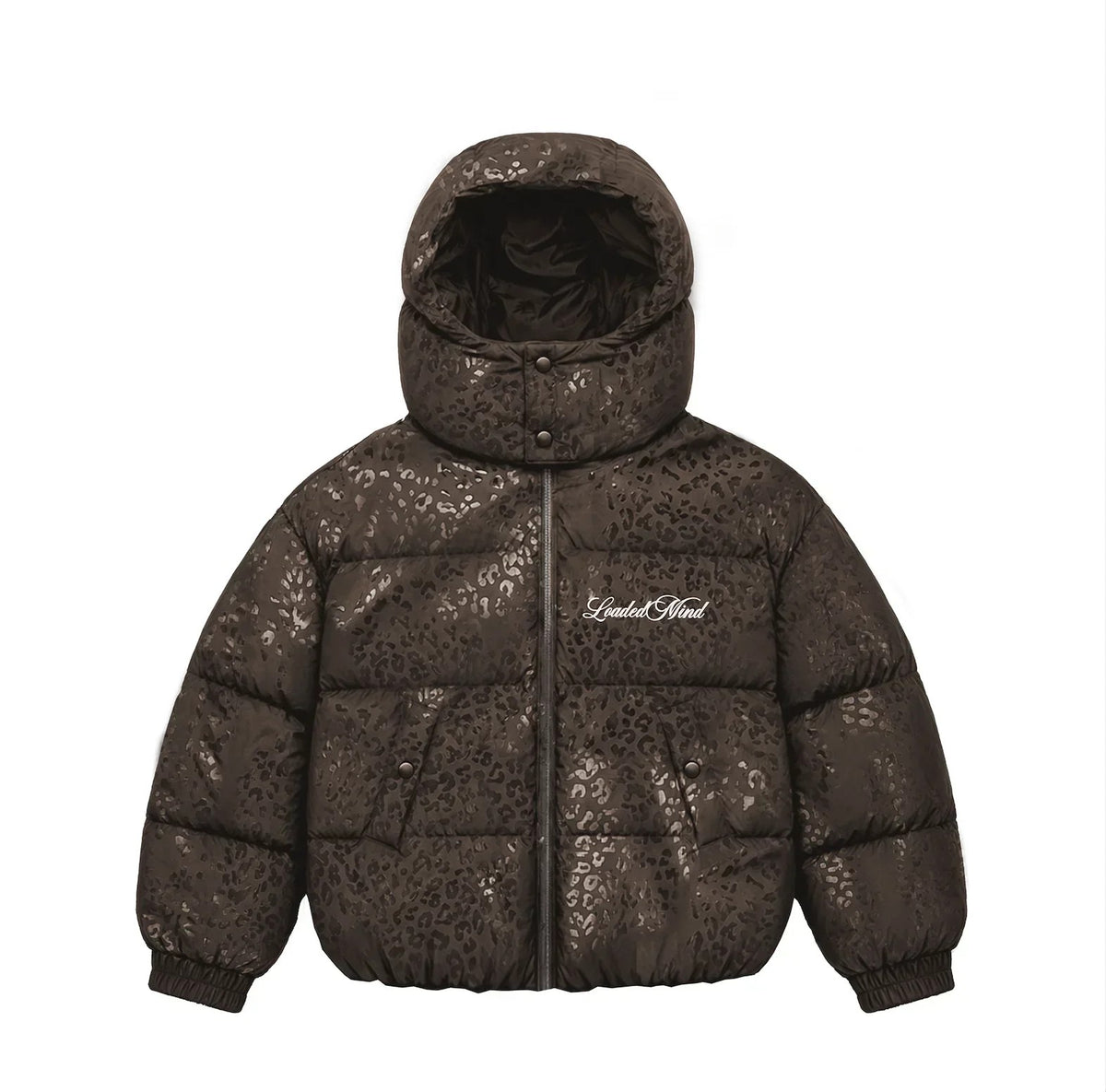 Piumino Magic Leopard colore marrone vista frontale — Dream Shop