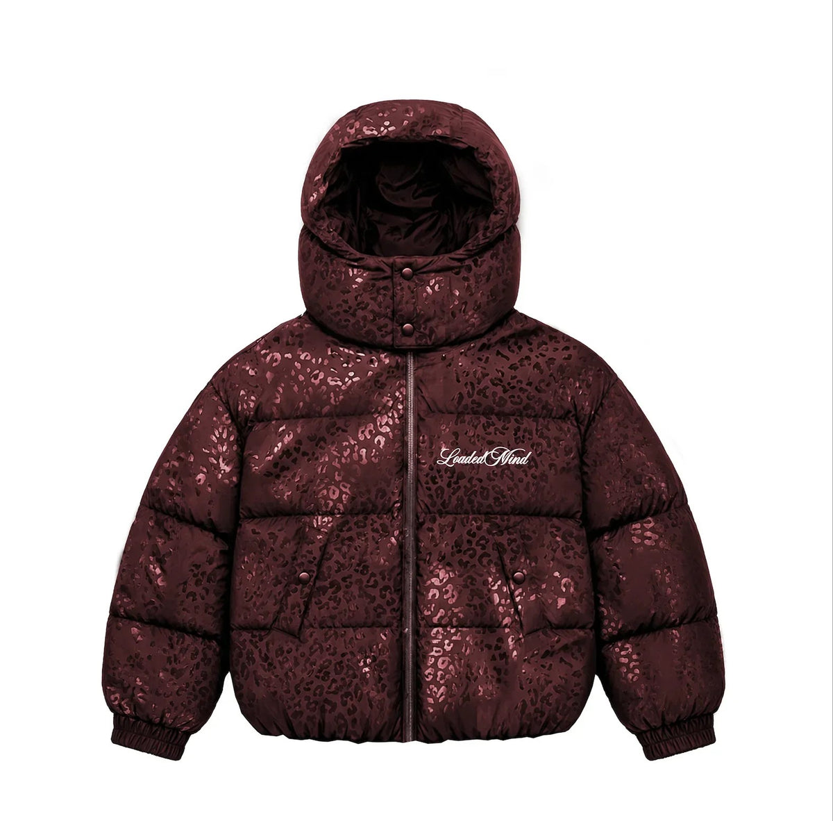 Piumino Magic Leopard colore bordeaux vista frontale — Dream Shop
