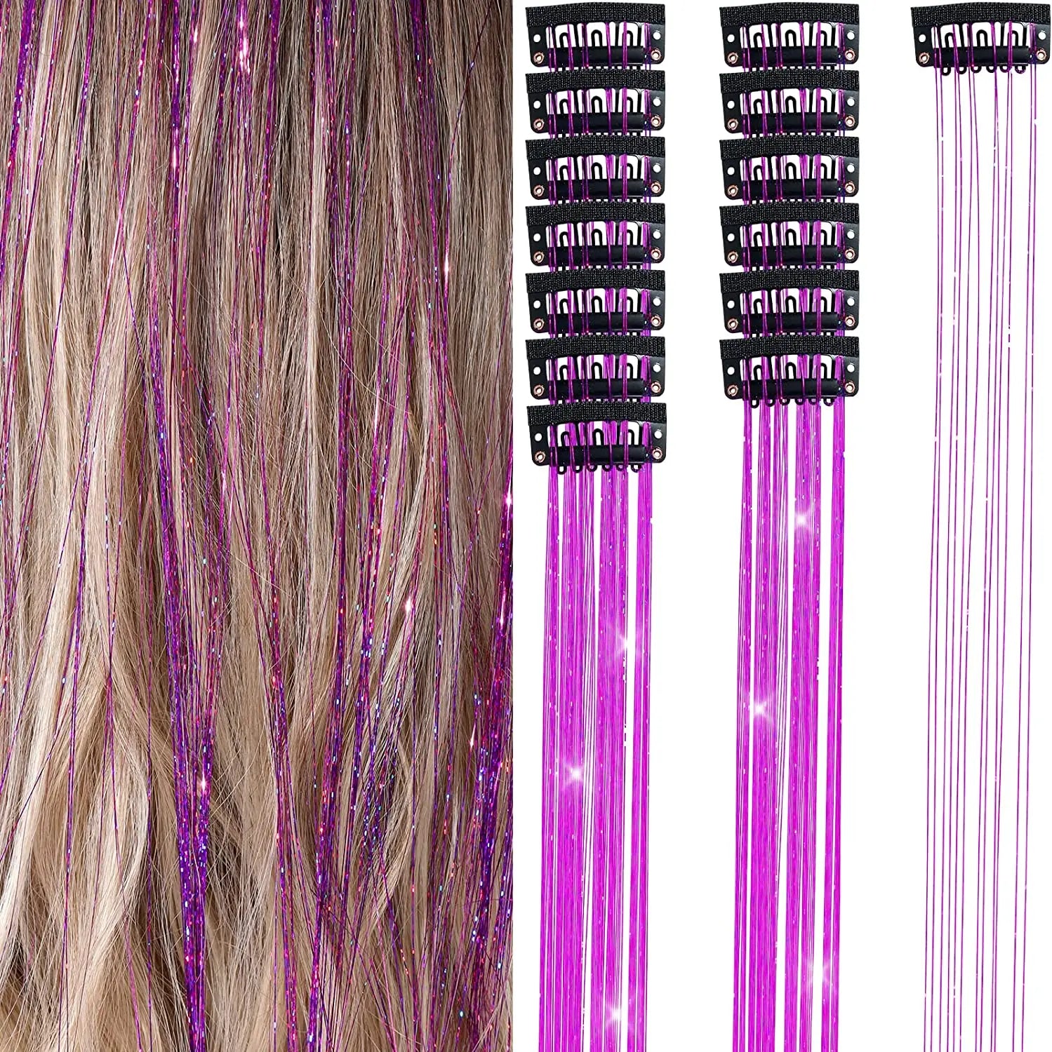 Extension Glitter-Star con 12 clip effetto luce per capelli
