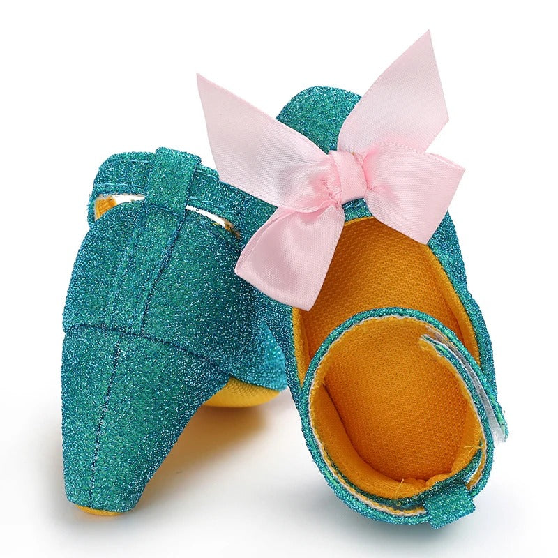 Scarpine neonata tacco verde interno morbido giallo | Dream Shop