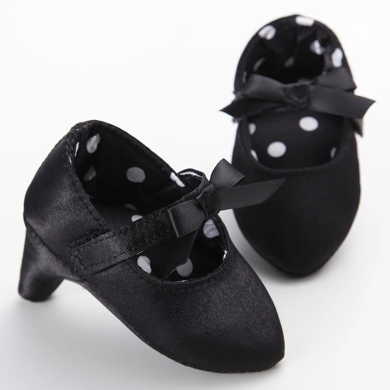 Scarpine neonata tacco nere dettaglio fiocco in raso | Dream Shop
