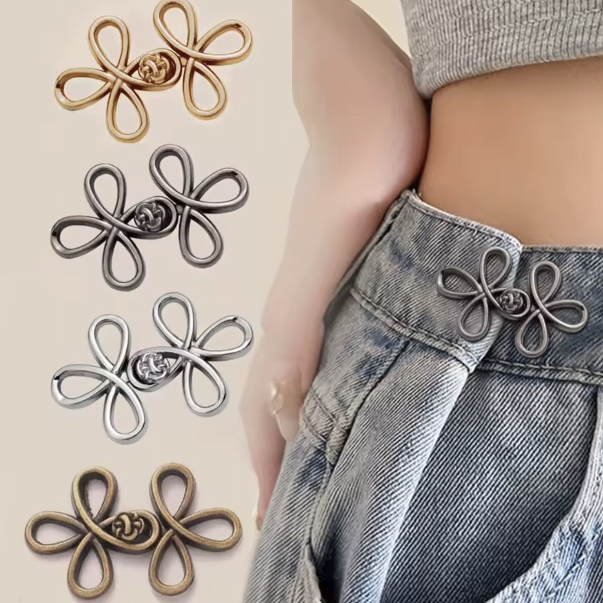 Set 4 clips stringi vita Doppio fiore — quattro colori assortiti | Dream Shop