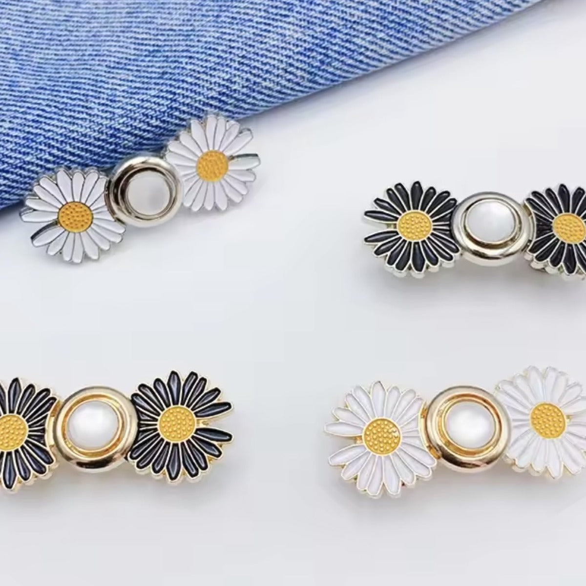 Set 4 clips stringi vita Margherita con perla — 2 coppie bianche e 2 nere | Dream Shop