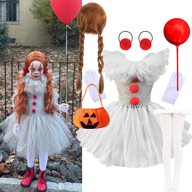 Costume clown horror bambina set completo con parrucca — Dream Shop