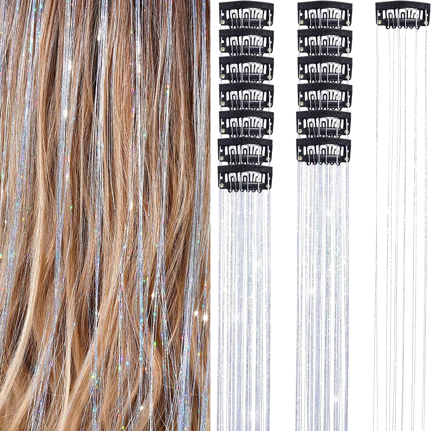 Extension Glitter-Star con 12 clip effetto luce per capelli