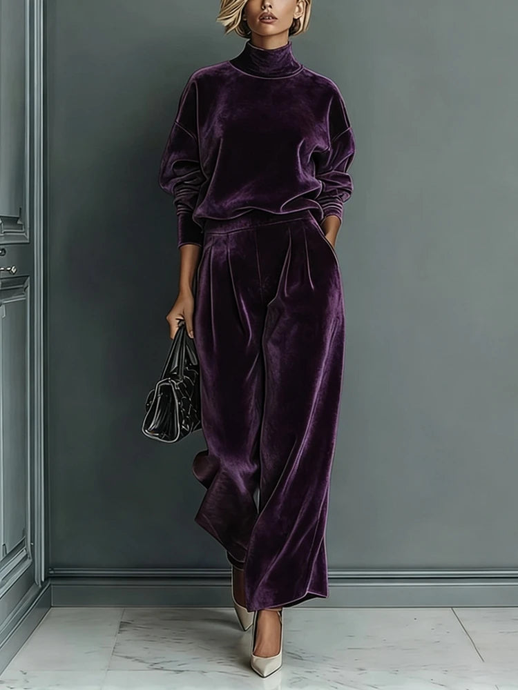 Tuta special velvet viola set velluto su modella | Dream Shop