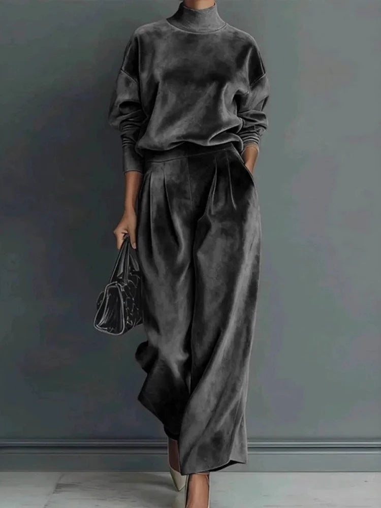 Tuta special velvet grigio scuro maglia e pantalone palazzo | Dream Shop