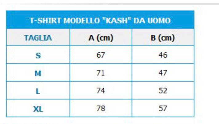 Tabella taglie t-shirt uomo Dream Shop - misure S M L XL