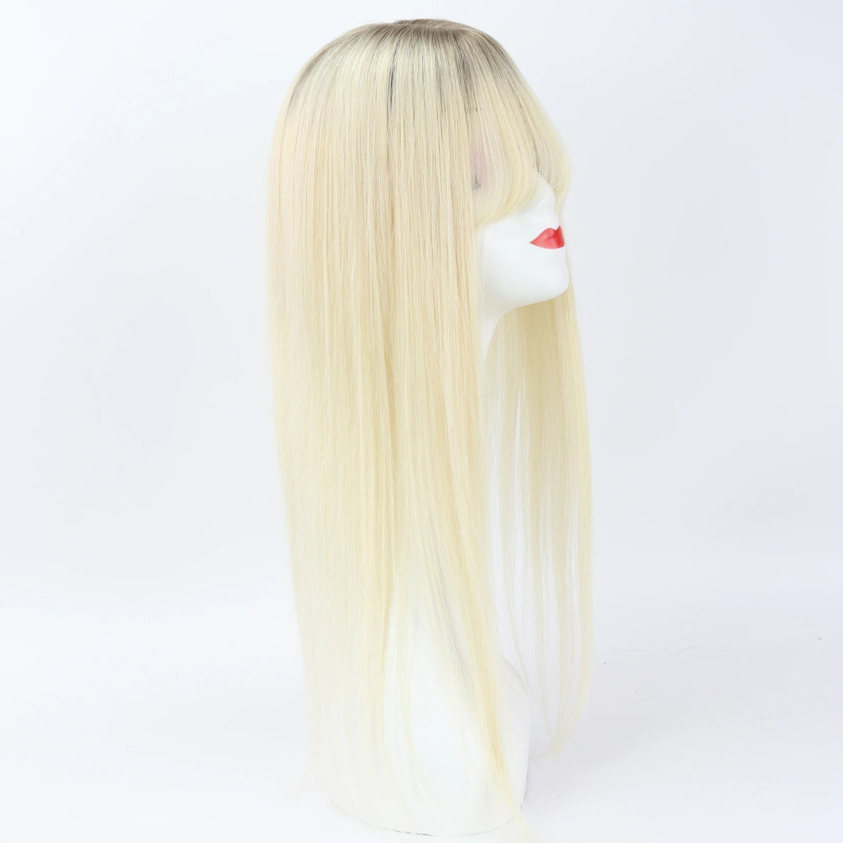 Long balayage human hair topper side view with bangs | Dream Shop