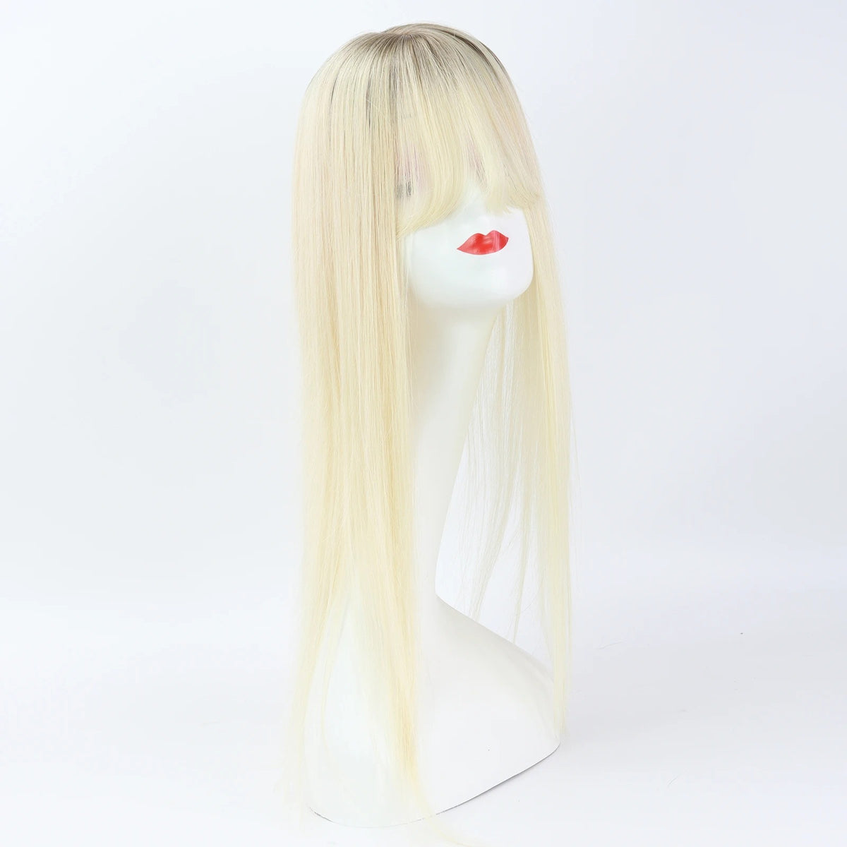 Long balayage human hair topper profile with bangs | Dream Shop