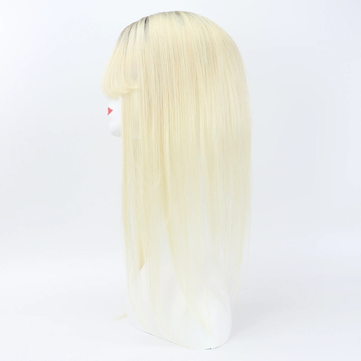 Long balayage human hair topper front view with bangs | Dream Shop