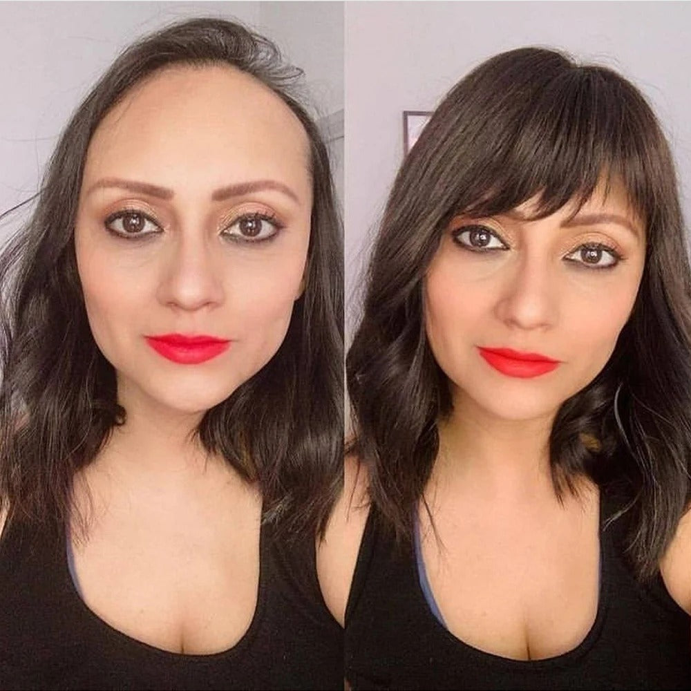 Topper cheveux naturels longs ondulés avant et après avec frange | Dream Shop
