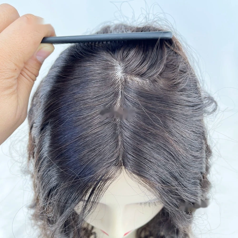 Topper cheveux naturels longs ondulés raie naturelle avec peigne | Dream Shop