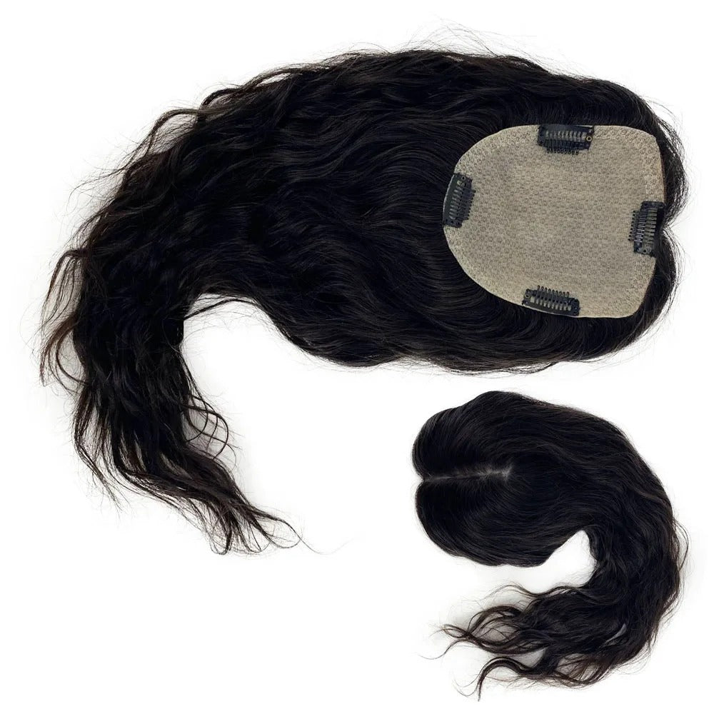 Topper cheveux naturels longs ondulés détail base en soie | Dream Shop