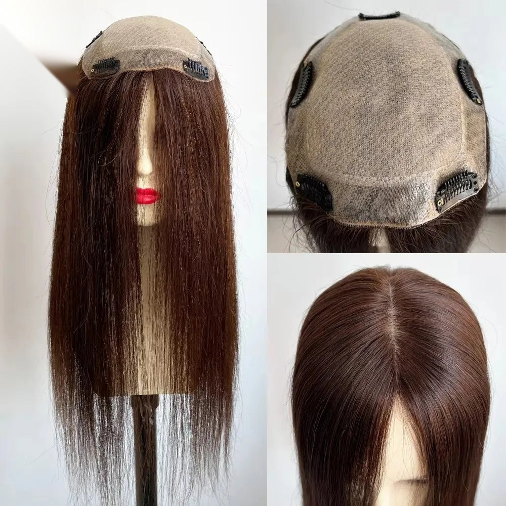 Topper cheveux naturels longs ondulés base et longueur châtain | Dream Shop