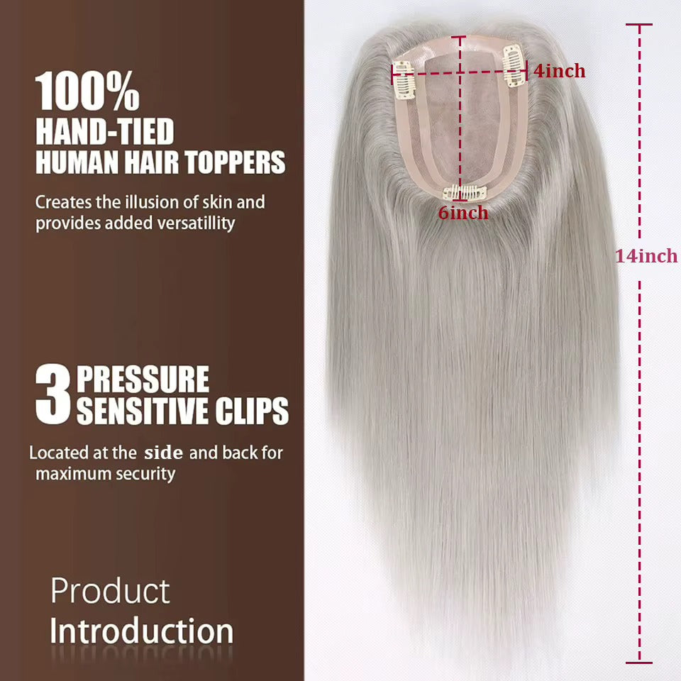 Human hair topper for grey hair base measurements and clips | Dream Shop