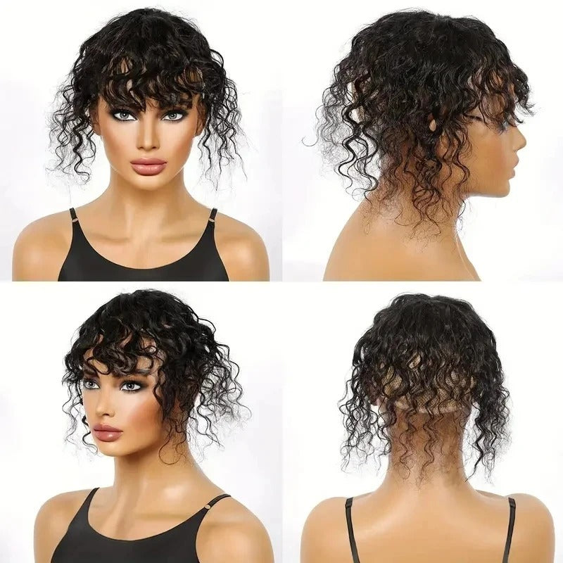 Topper cheveux naturels bouclés frange bouclée portée | Dream Shop
