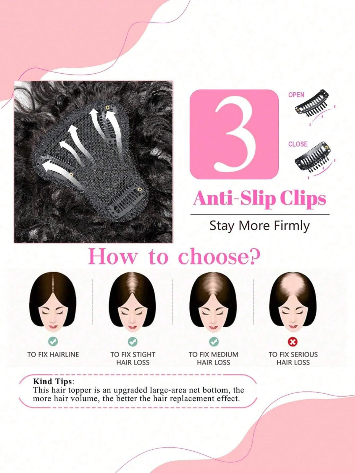 Topper cheveux naturels bouclés trois clips antidérapants | Dream Shop