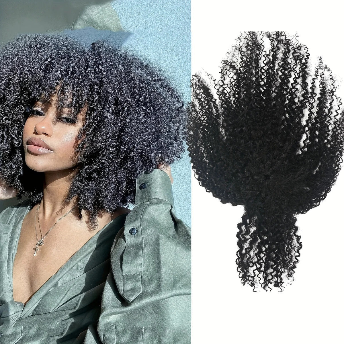 Afro curly human hair topper worn by afro model | Dream Shop