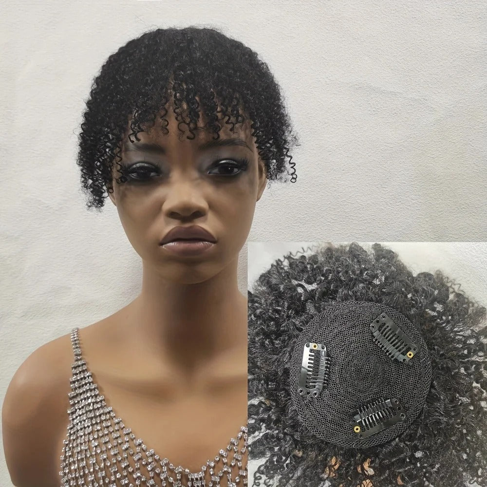 Afro curly human hair topper worn with base | Dream Shop