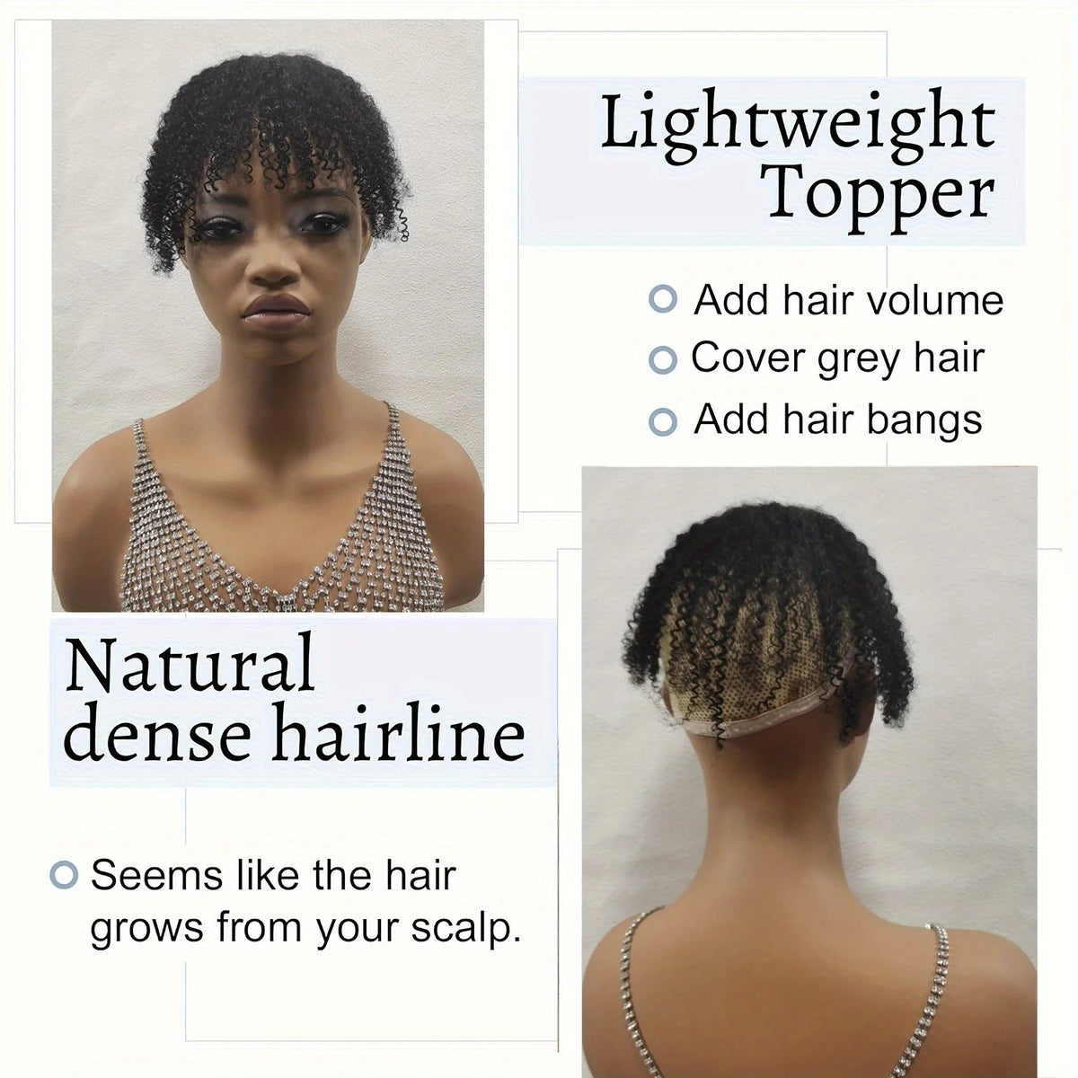 Afro curly human hair topper natural bangs | Dream Shop