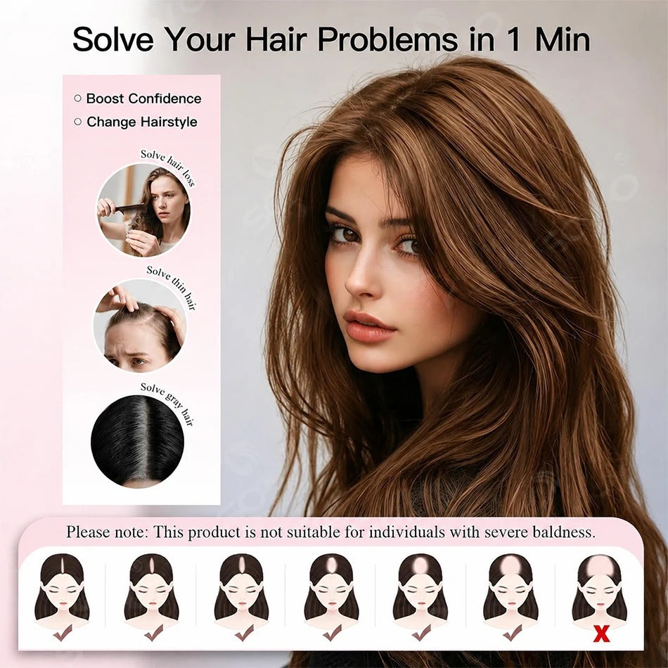 Highlighted human hair topper model with glossy hair | Dream Shop