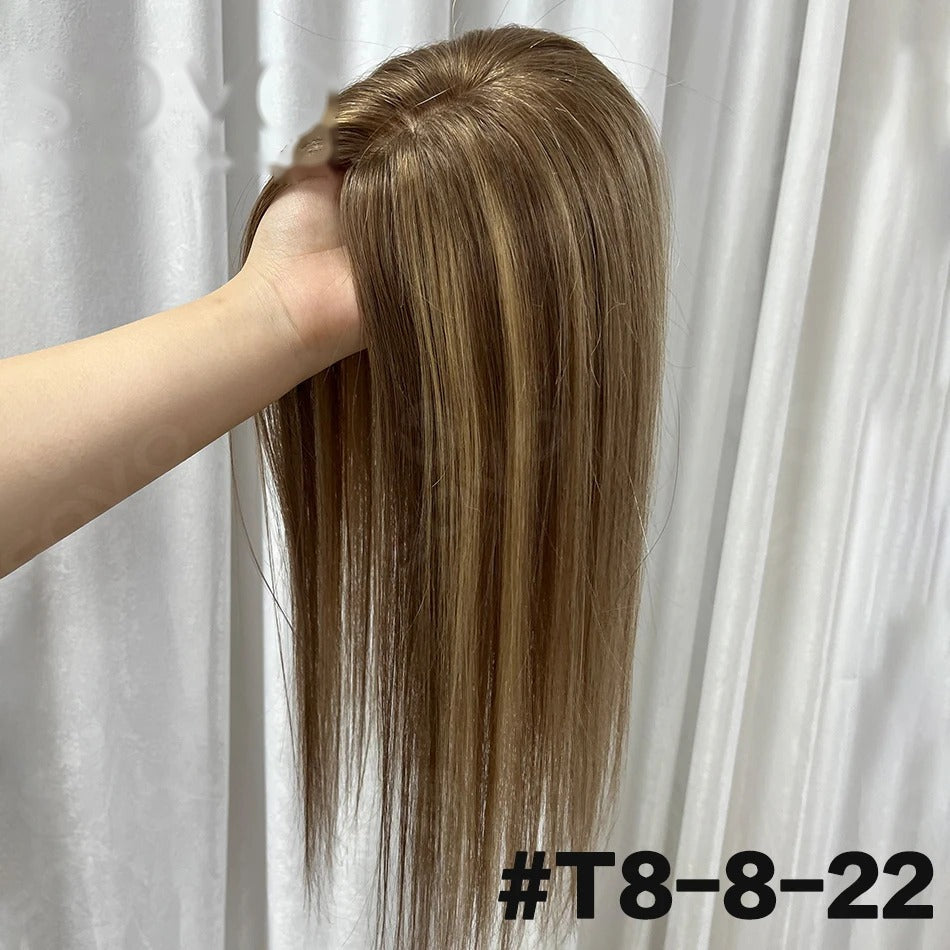 Topper mèches cheveux naturels châtain clair mèches blondes | Dream Shop