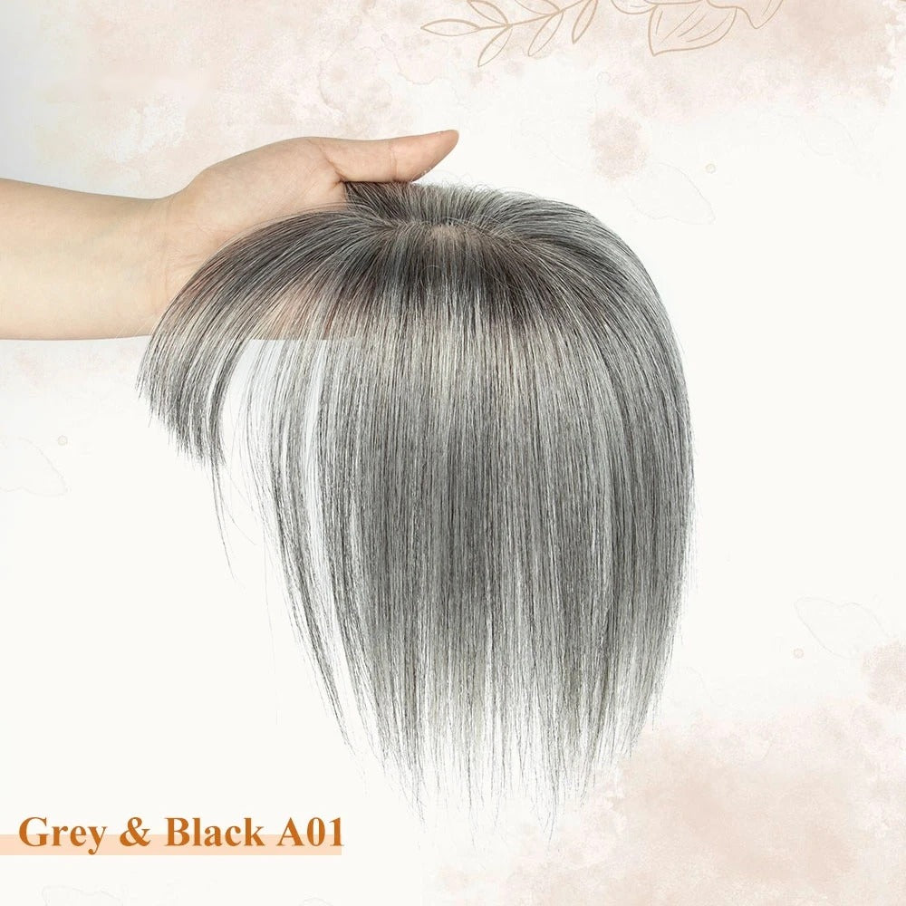 Topper avec frange cheveux naturels gris poivre et sel A01 | Dream Shop