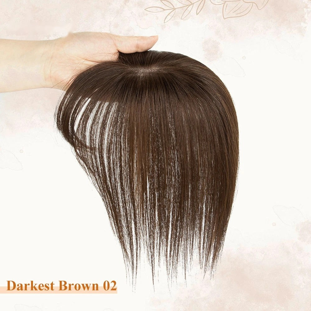 Topper avec frange cheveux naturels châtain foncé 02 | Dream Shop