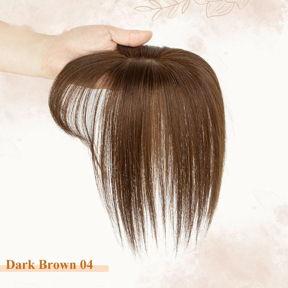 Topper avec frange cheveux naturels châtain moyen 04 | Dream Shop