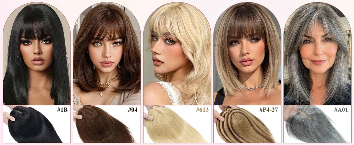 Topper avec frange cheveux naturels toutes les couleurs portées | Dream Shop