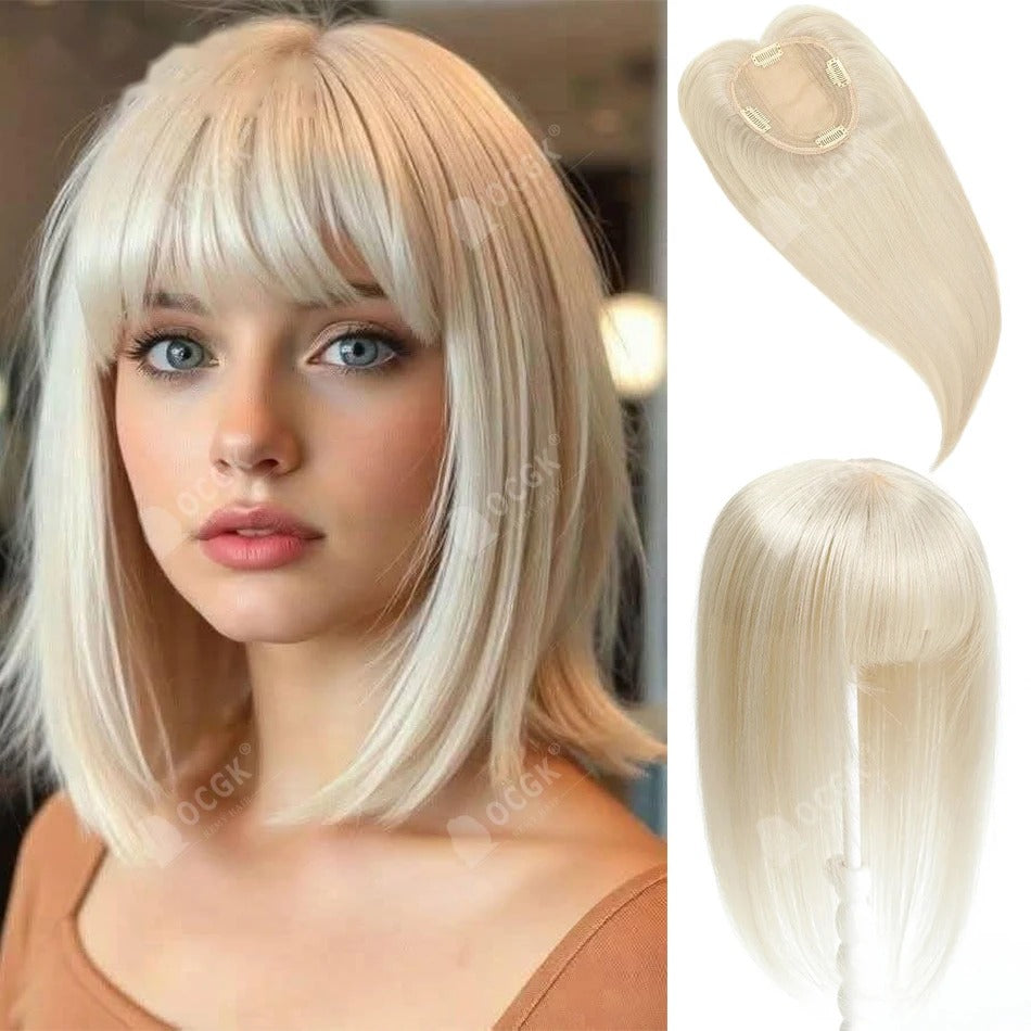 Topper flequillo mesh puesto con flequillo rubio platino | Dream Shop