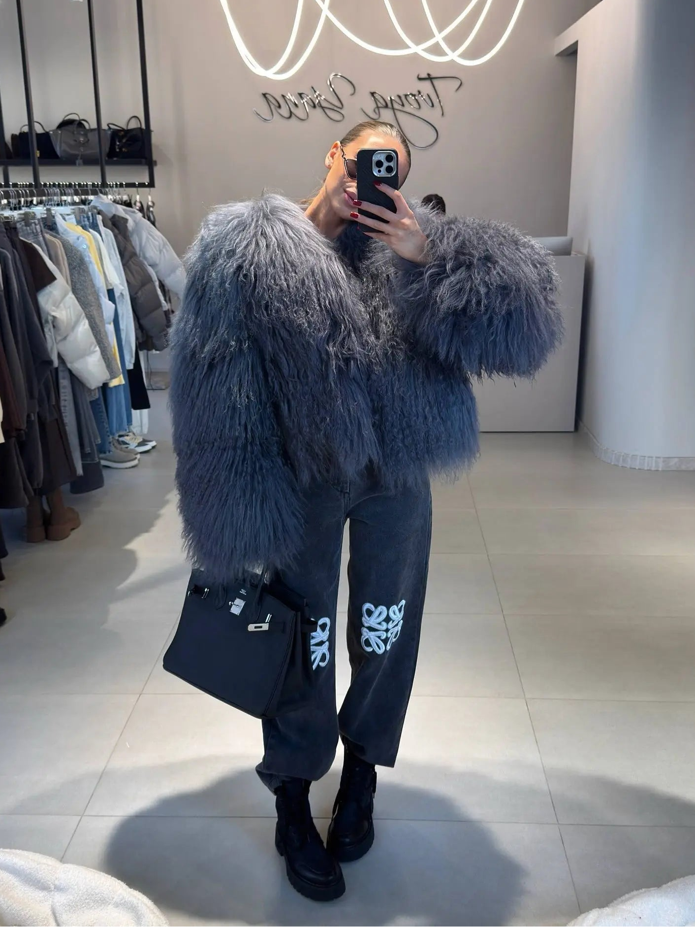 Pelliccia riccia Quatyr Giacca in eco pelliccia mongolia effetto pelo lungo riccio